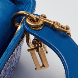 Pre Owned Dior Blue Leather Mini Mosaic of Mirrors Lady Dior Tote
