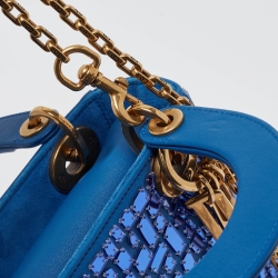 Pre Owned Dior Blue Leather Mini Mosaic of Mirrors Lady Dior Tote