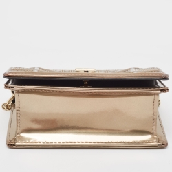 Pre Owned Dior Gold Micro Cannage Patent Leather Baby Diorama Shoulder Bag