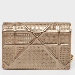 Pre Owned Dior Gold Micro Cannage Patent Leather Baby Diorama Shoulder Bag