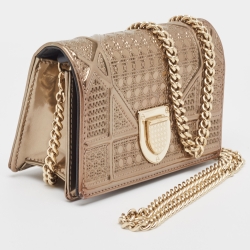 Pre Owned Dior Gold Micro Cannage Patent Leather Baby Diorama Shoulder Bag