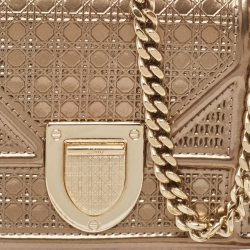 Pre Owned Dior Gold Micro Cannage Patent Leather Baby Diorama Shoulder Bag