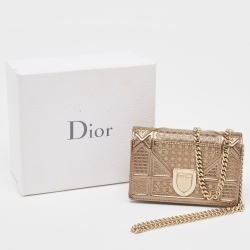 Pre Owned Dior Gold Micro Cannage Patent Leather Baby Diorama Shoulder Bag