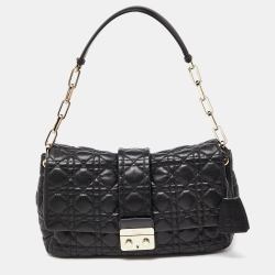 Pre Owned Dior Black Cannage Leather New Lock Flap Chain Bag