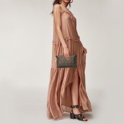 Pre Owned Dior Metallic Cannage Coated Canvas Panarea Clutch