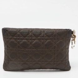 Pre Owned Dior Metallic Cannage Coated Canvas Panarea Clutch