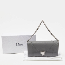 Dior Grey Leather Diorama Wallet on Chain