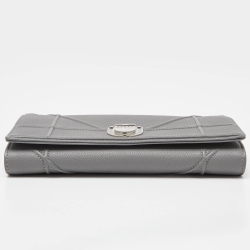 Pre Owned Dior Grey Leather Diorama Wallet on Chain