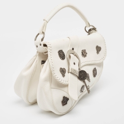 Pre Owned Dior White Leather Limited Edition 0118 Gaucho Alpine Saddle Bag