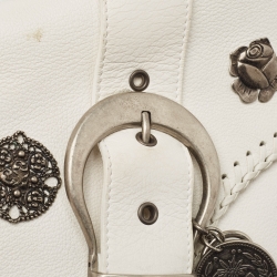 Pre Owned Dior White Leather Limited Edition 0118 Gaucho Alpine Saddle Bag