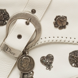 Pre Owned Dior White Leather Limited Edition 0118 Gaucho Alpine Saddle Bag