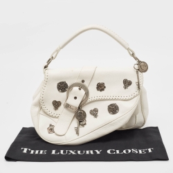 Pre Owned Dior White Leather Limited Edition 0118 Gaucho Alpine Saddle Bag