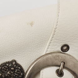 Pre Owned Dior White Leather Limited Edition 0118 Gaucho Alpine Saddle Bag