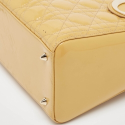 Pre Owned Dior Yellow Cannage Patent Leather Medium Lady Dior Tote