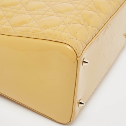 Pre Owned Dior Yellow Cannage Patent Leather Medium Lady Dior Tote