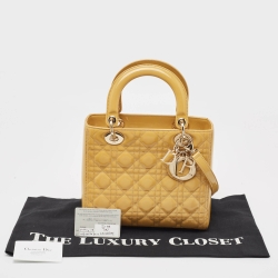 Pre Owned Dior Yellow Cannage Patent Leather Medium Lady Dior Tote