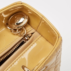 Pre Owned Dior Yellow Cannage Patent Leather Medium Lady Dior Tote
