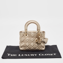 Pre Owned Dior Gold Cannage Leather Small Soft Lady Dior Tote