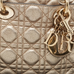 Pre Owned Dior Gold Cannage Leather Small Soft Lady Dior Tote