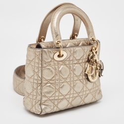 Pre Owned Dior Gold Cannage Leather Small Soft Lady Dior Tote