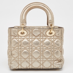 Pre Owned Dior Gold Cannage Leather Small Soft Lady Dior Tote