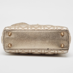 Pre Owned Dior Gold Cannage Leather Small Soft Lady Dior Tote