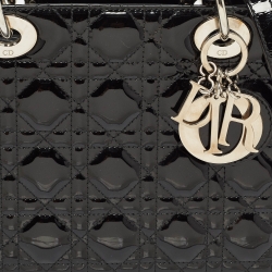 Pre Owned Dior Black Cannage Patent Leather Medium Lady Dior Tote