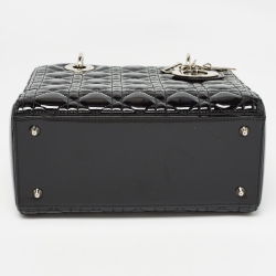 Pre Owned Dior Black Cannage Patent Leather Medium Lady Dior Tote