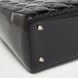 Pre Owned Dior Black Cannage Patent Leather Medium Lady Dior Tote