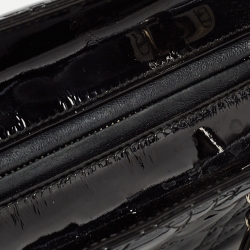 Pre Owned Dior Black Cannage Patent Leather Medium Lady Dior Tote