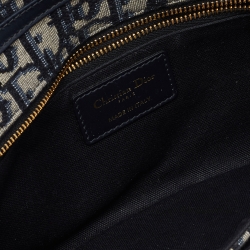 Pre Owned Dior Navy Blue Oblique Canvas and Leather 30 Montaigne Chain Clutch