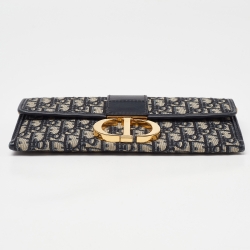 Pre Owned Dior Navy Blue Oblique Canvas and Leather 30 Montaigne Chain Clutch