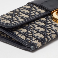 Pre Owned Dior Navy Blue Oblique Canvas and Leather 30 Montaigne Chain Clutch