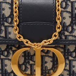 Pre Owned Dior Navy Blue Oblique Canvas and Leather 30 Montaigne Chain Clutch
