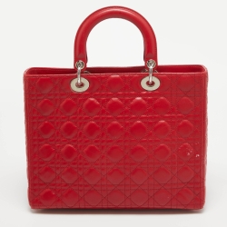 مملوكة مسبقًا Dior Red Cannage Leather Large Lady Dior Tote