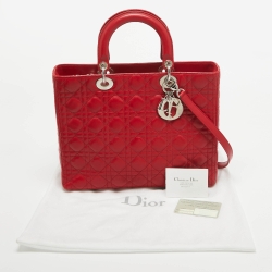 مملوكة مسبقًا Dior Red Cannage Leather Large Lady Dior Tote
