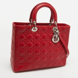 مملوكة مسبقًا Dior Red Cannage Leather Large Lady Dior Tote