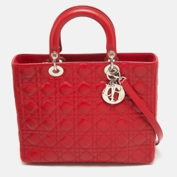 مملوكة مسبقًا Dior Red Cannage Leather Large Lady Dior Tote