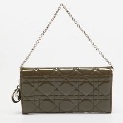 مملوكة مسبقًا Dior Olive Green Cannage Patent Leather Lady Dior Rendezvous Wallet on Chain