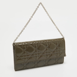مملوكة مسبقًا Dior Olive Green Cannage Patent Leather Lady Dior Rendezvous Wallet on Chain
