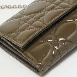 مملوكة مسبقًا Dior Olive Green Cannage Patent Leather Lady Dior Rendezvous Wallet on Chain