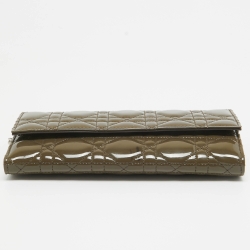 مملوكة مسبقًا Dior Olive Green Cannage Patent Leather Lady Dior Rendezvous Wallet on Chain