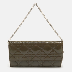 مملوكة مسبقًا Dior Olive Green Cannage Patent Leather Lady Dior Rendezvous Wallet on Chain