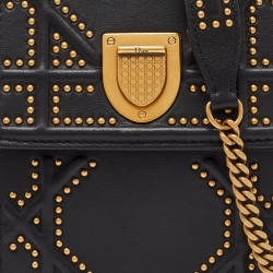 Pre Owned Dior Black Leather Studded Diorama Vertical Chain Pouch