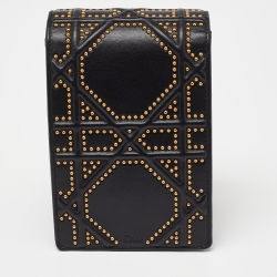 Pre Owned Dior Black Leather Studded Diorama Vertical Chain Pouch