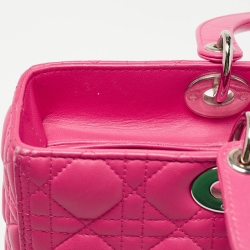 Pre Owned Dior Bright Pink Cannage Leather Large Lady Dior Tote