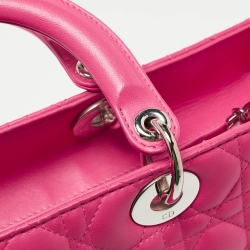 Pre Owned Dior Bright Pink Cannage Leather Large Lady Dior Tote