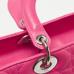 Pre Owned Dior Bright Pink Cannage Leather Large Lady Dior Tote