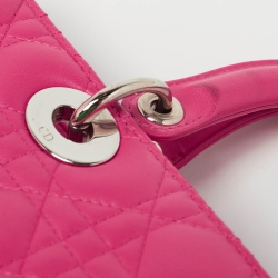 Pre Owned Dior Bright Pink Cannage Leather Large Lady Dior Tote