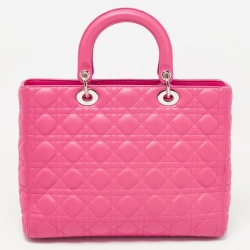 Pre Owned Dior Bright Pink Cannage Leather Large Lady Dior Tote
